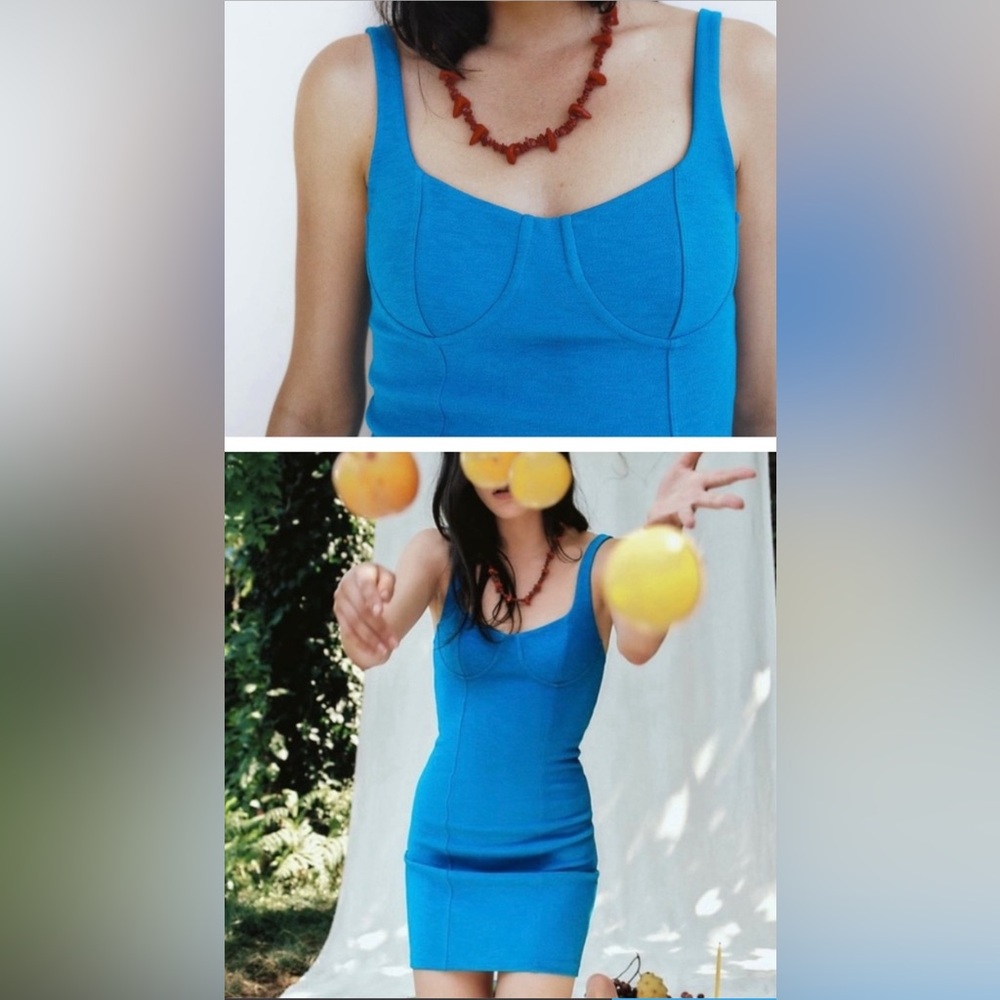 Large Woman’s Zara Bodycon Mini Blue Sleeveless Corset Bustier Summer Dress